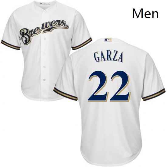 Mens Majestic Milwaukee Brewers 22 Matt Garza Replica White Home Cool Base MLB Jersey